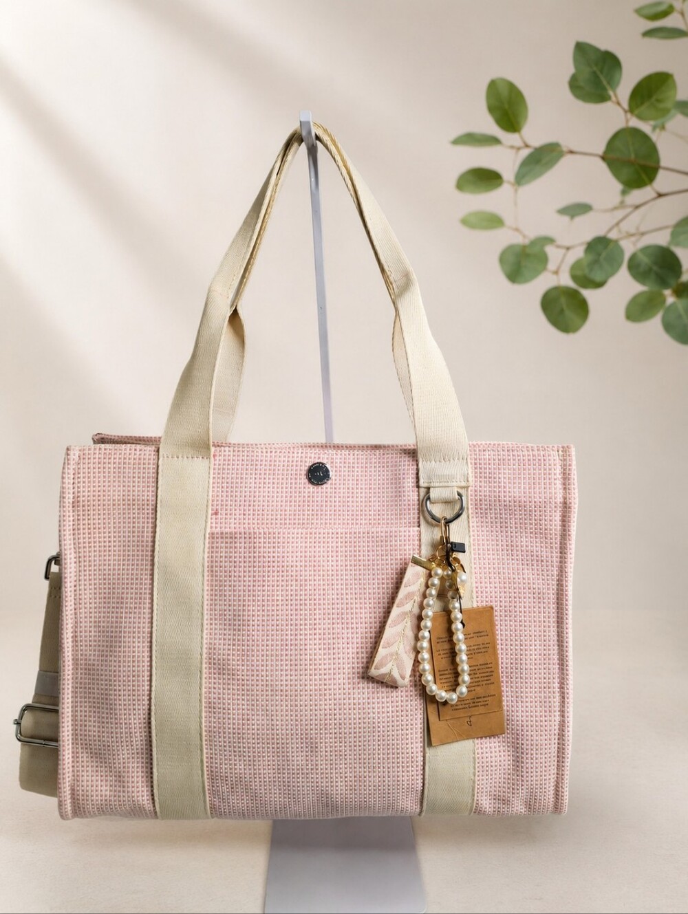 Ampere Creations Margo Pink Cotton Canvas Tote Crossbody Bag NWT + Bag Charm